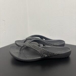 Crocs Kadee II Black Embellished Flip Flops Size 7 Athleisure Gorpcore  Comfort